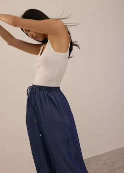 Elastic Chambray Wide Leg Pants