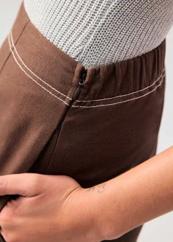Elastic Contrast Stitch High Waist A-line Maxi Skirt