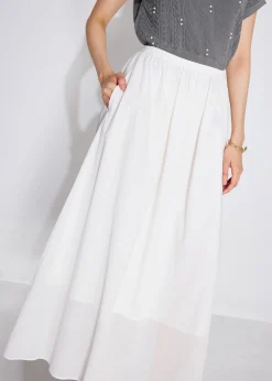 Elastic Cotton High Waist Flare Maxi Skirt