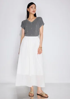 Elastic Cotton High Waist Flare Maxi Skirt