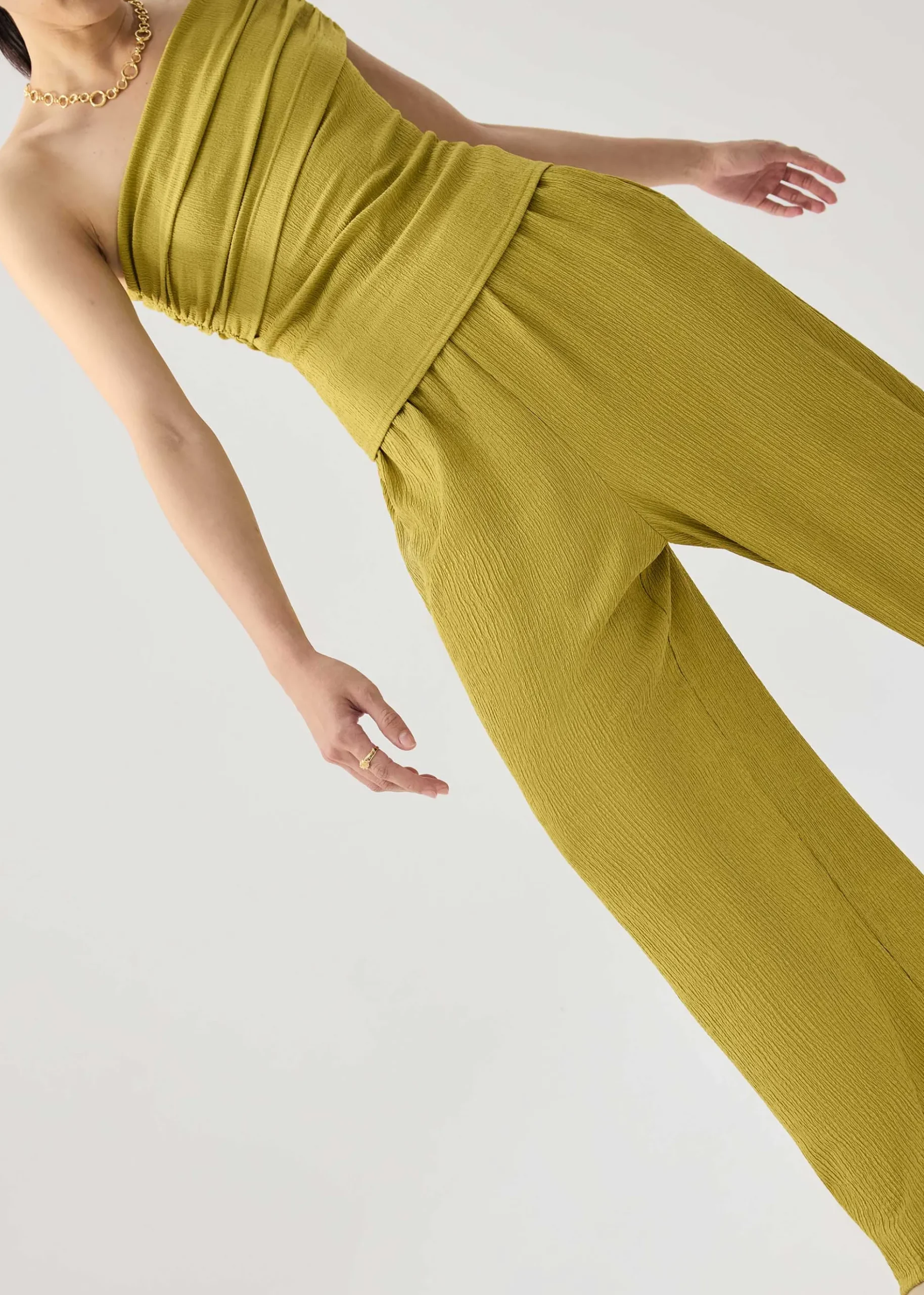 Elastic Crinkled Jersey Wide Leg Pants