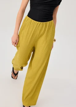 Elastic Crinkled Jersey Wide Leg Pants