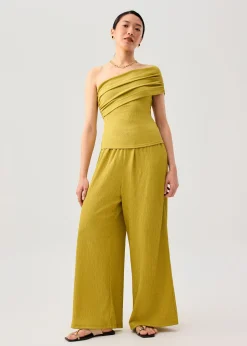 Elastic Crinkled Jersey Wide Leg Pants