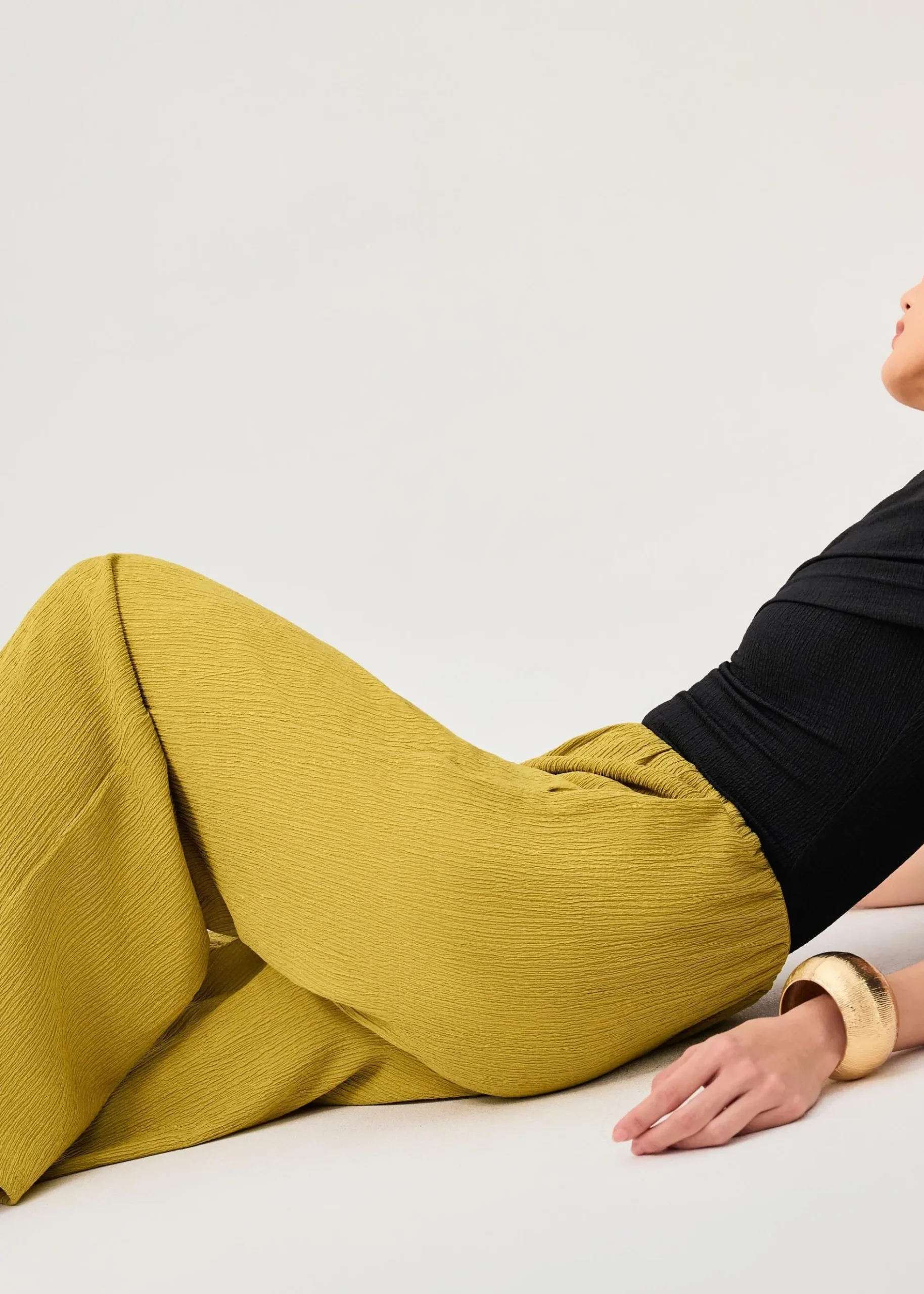 Elastic Crinkled Jersey Wide Leg Pants