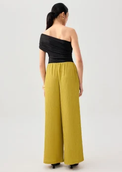 Elastic Crinkled Jersey Wide Leg Pants