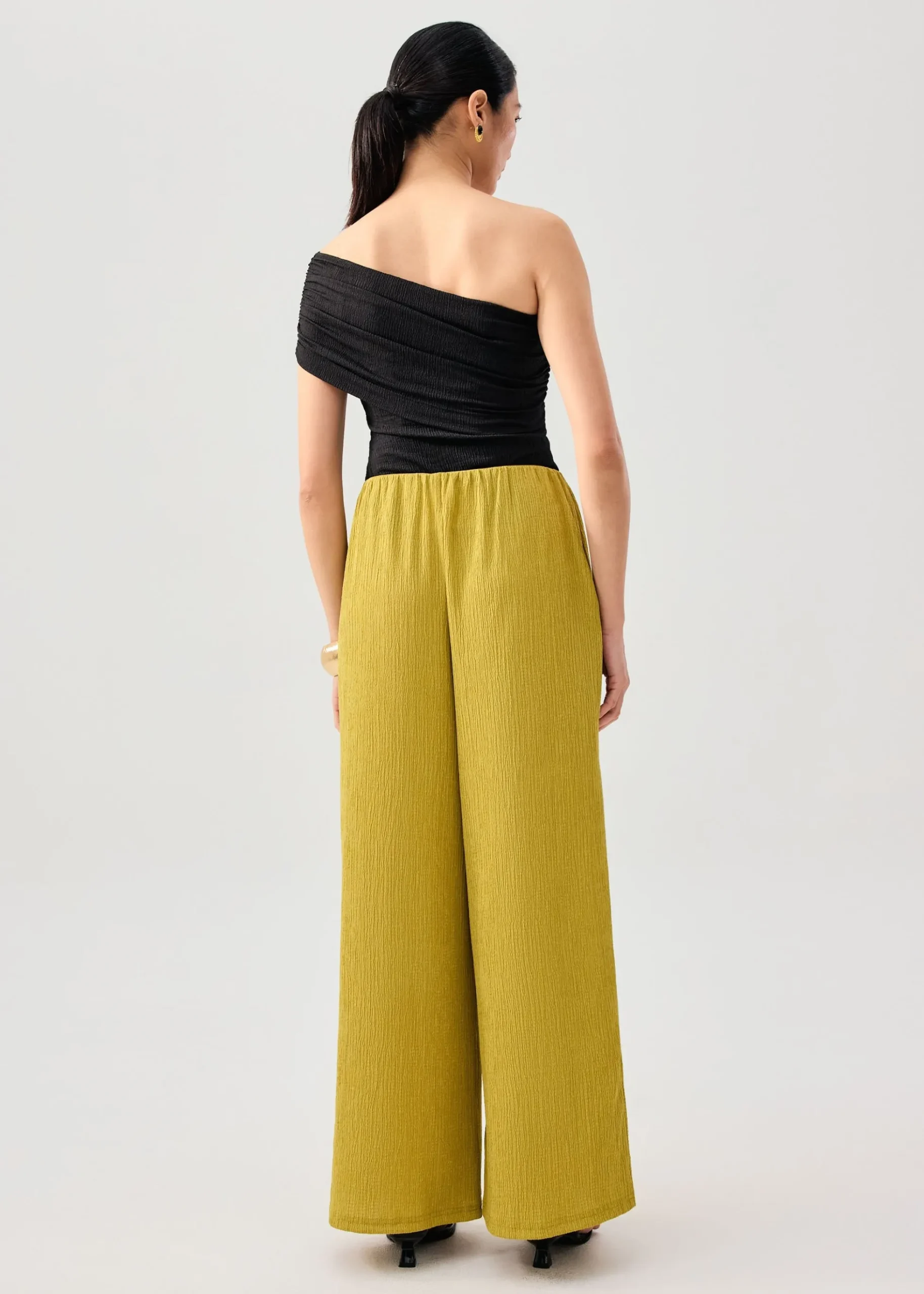 Elastic Crinkled Jersey Wide Leg Pants