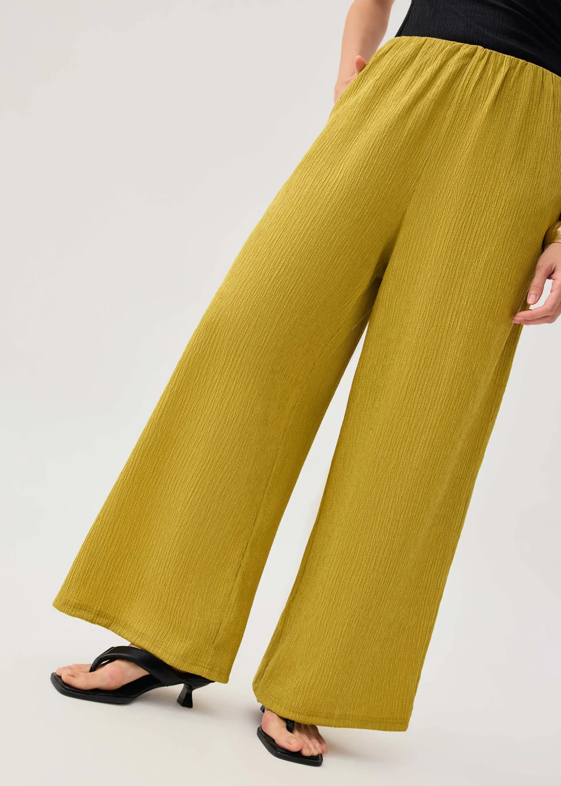 Elastic Crinkled Jersey Wide Leg Pants