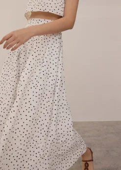 Elastic Crinkled Polka Dot Midaxi Skirt