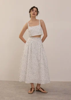 Elastic Crinkled Polka Dot Midaxi Skirt