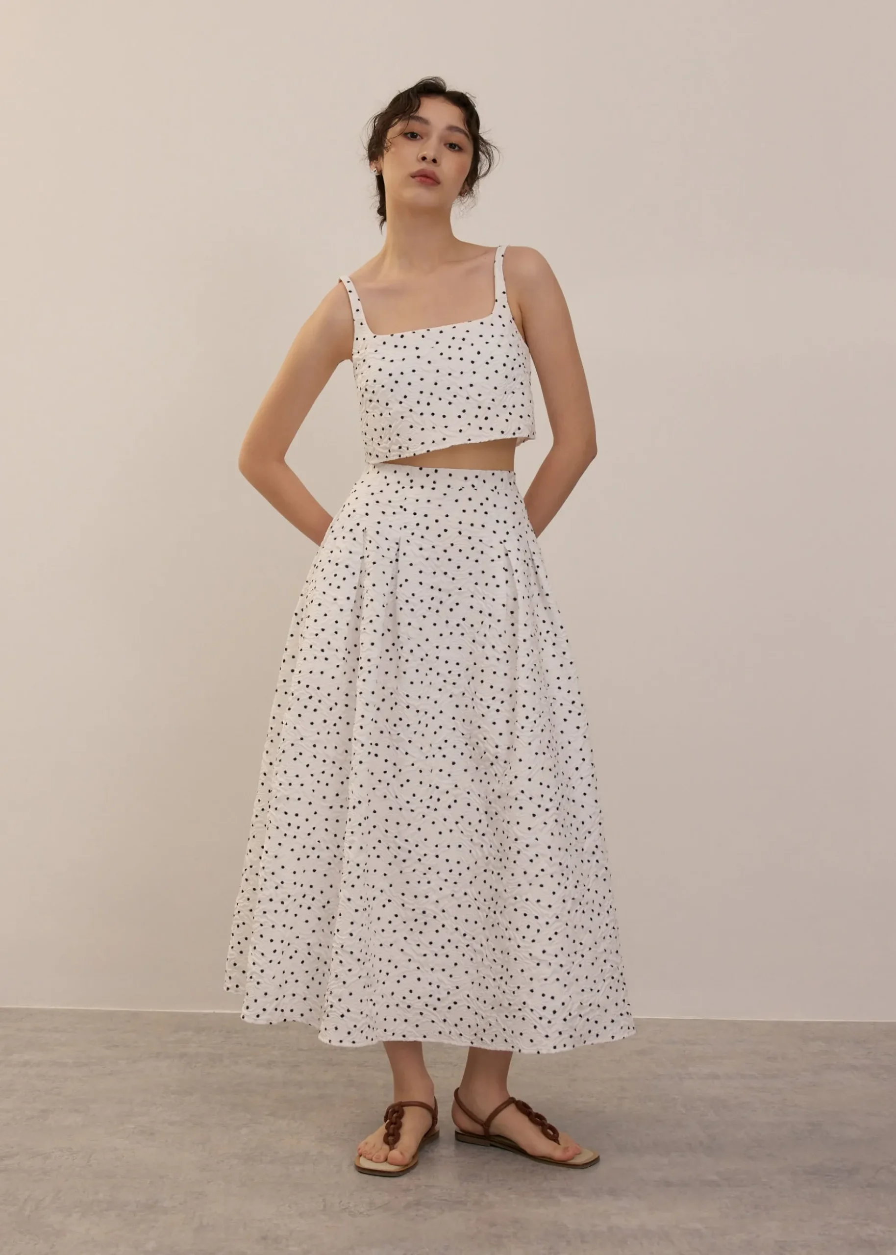 Elastic Crinkled Polka Dot Midaxi Skirt