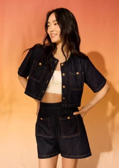 Elastic Denim High Waist Shorts