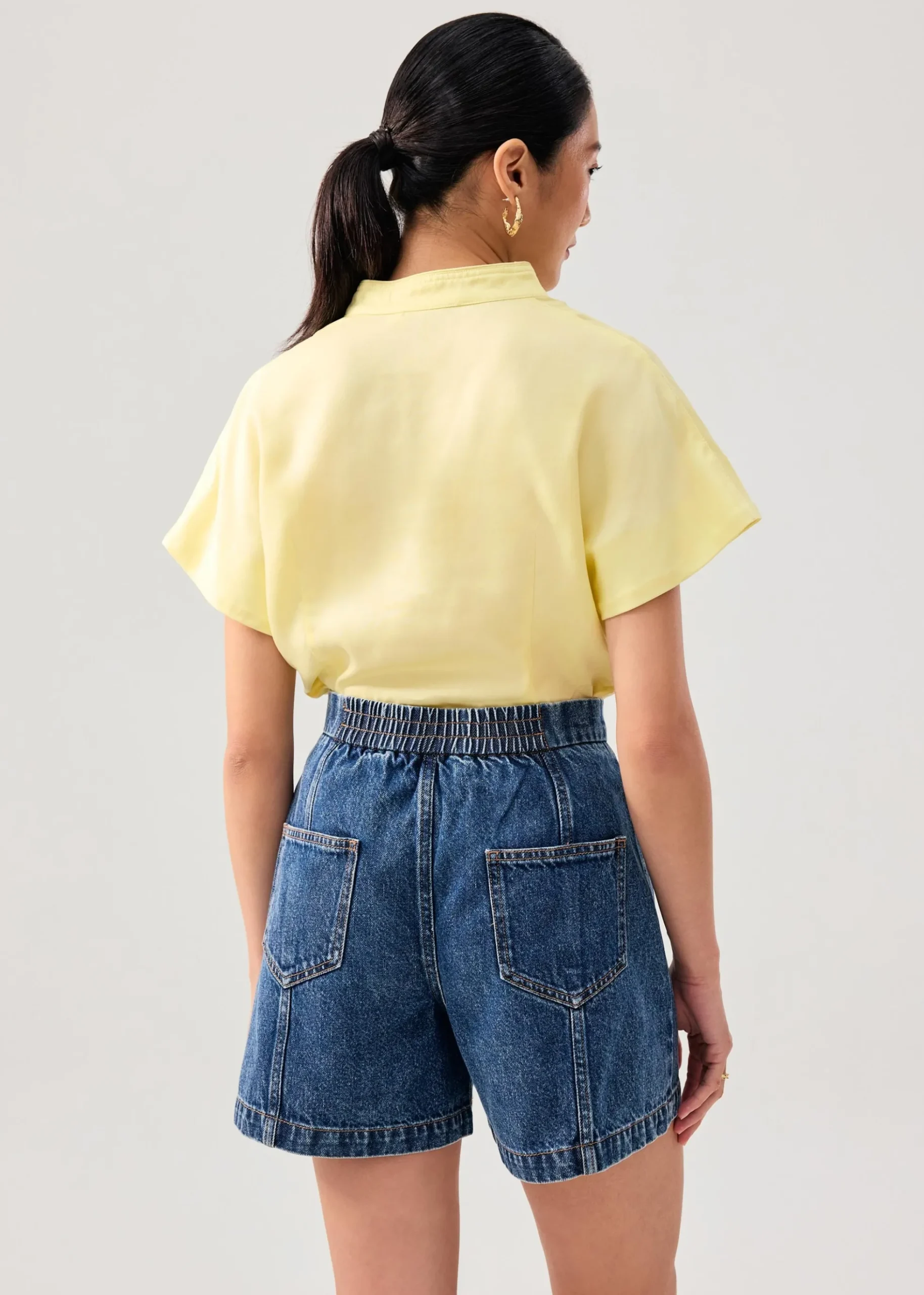 Elastic Denim Mid Waist A-line Shorts