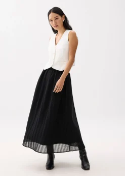 Elastic High Waist Crinkled Flare Maxi Skirt