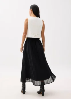 Elastic High Waist Crinkled Flare Maxi Skirt