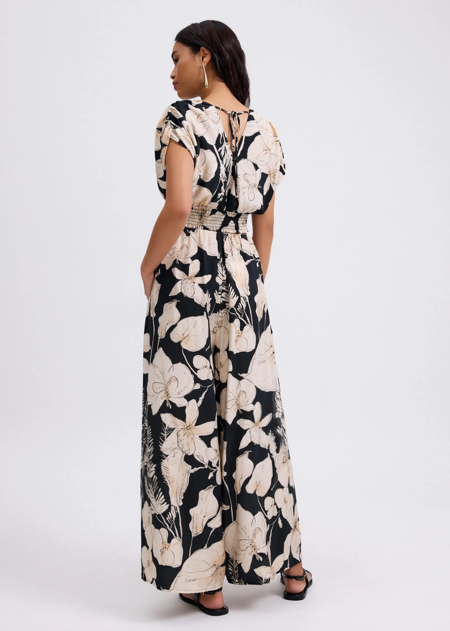 Elastic High Waist Wide Leg Pants in Garden City Blooms