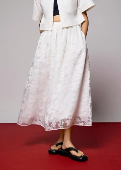 Elastic Jacquard High Waist Flare Maxi Skirt