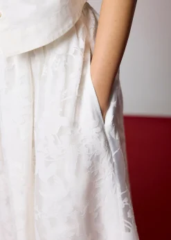 Elastic Jacquard High Waist Flare Maxi Skirt