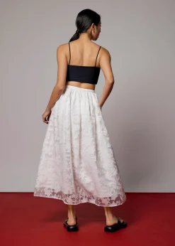 Elastic Jacquard High Waist Flare Maxi Skirt