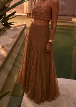 Elastic Mesh Flare Maxi Skirt