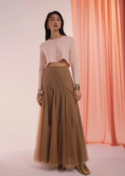 Elastic Mesh Flare Maxi Skirt