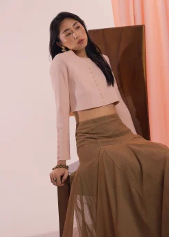 Elastic Mesh Flare Maxi Skirt