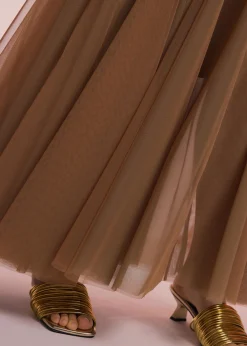 Elastic Mesh Flare Maxi Skirt
