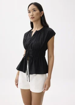 Elastic Notched Fit & Flare Blouse