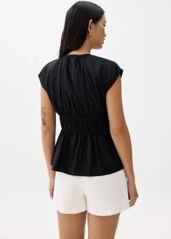 Elastic Notched Fit & Flare Blouse