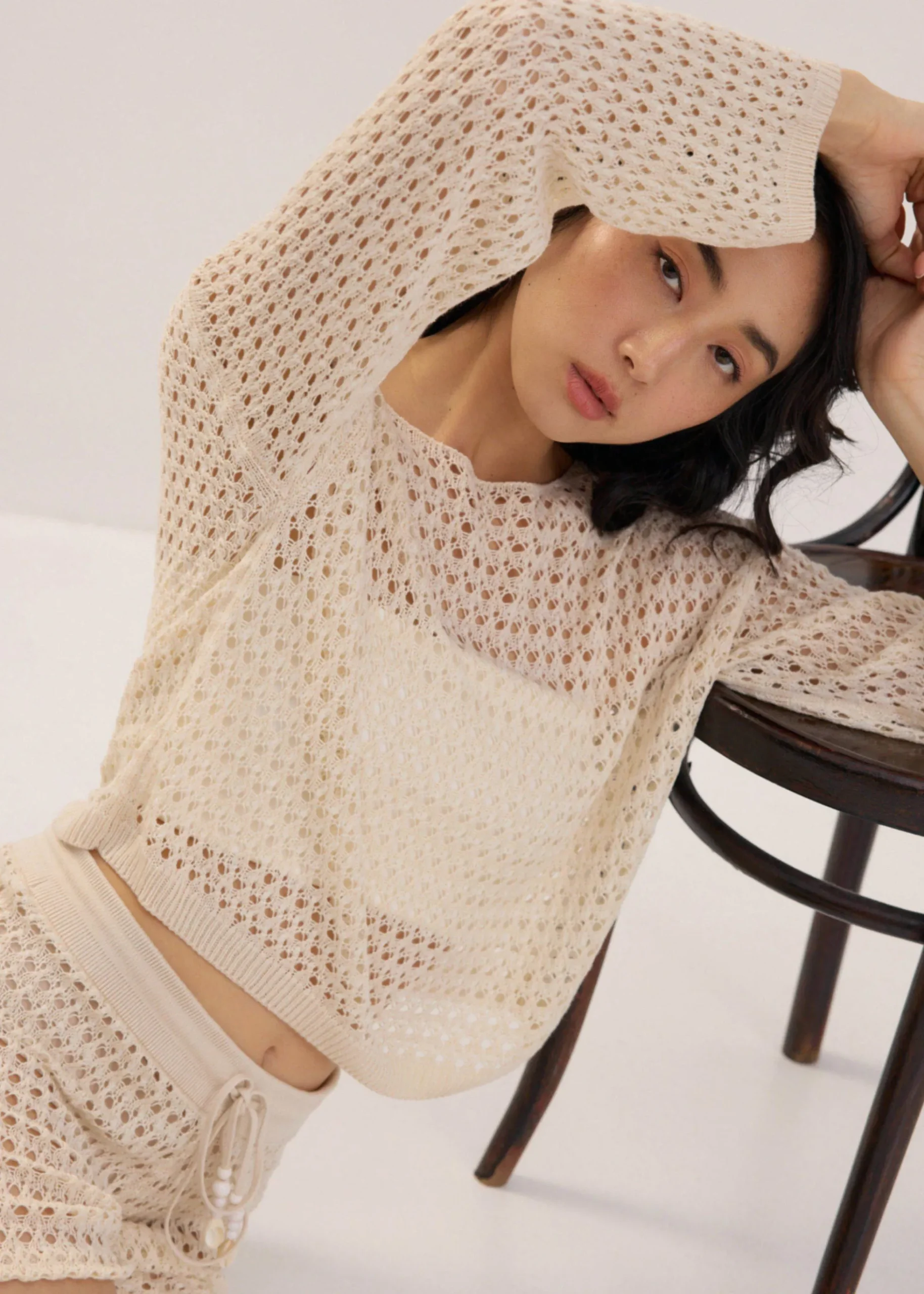 Elastic Openwork Knit Shorts
