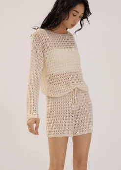 Elastic Openwork Knit Shorts