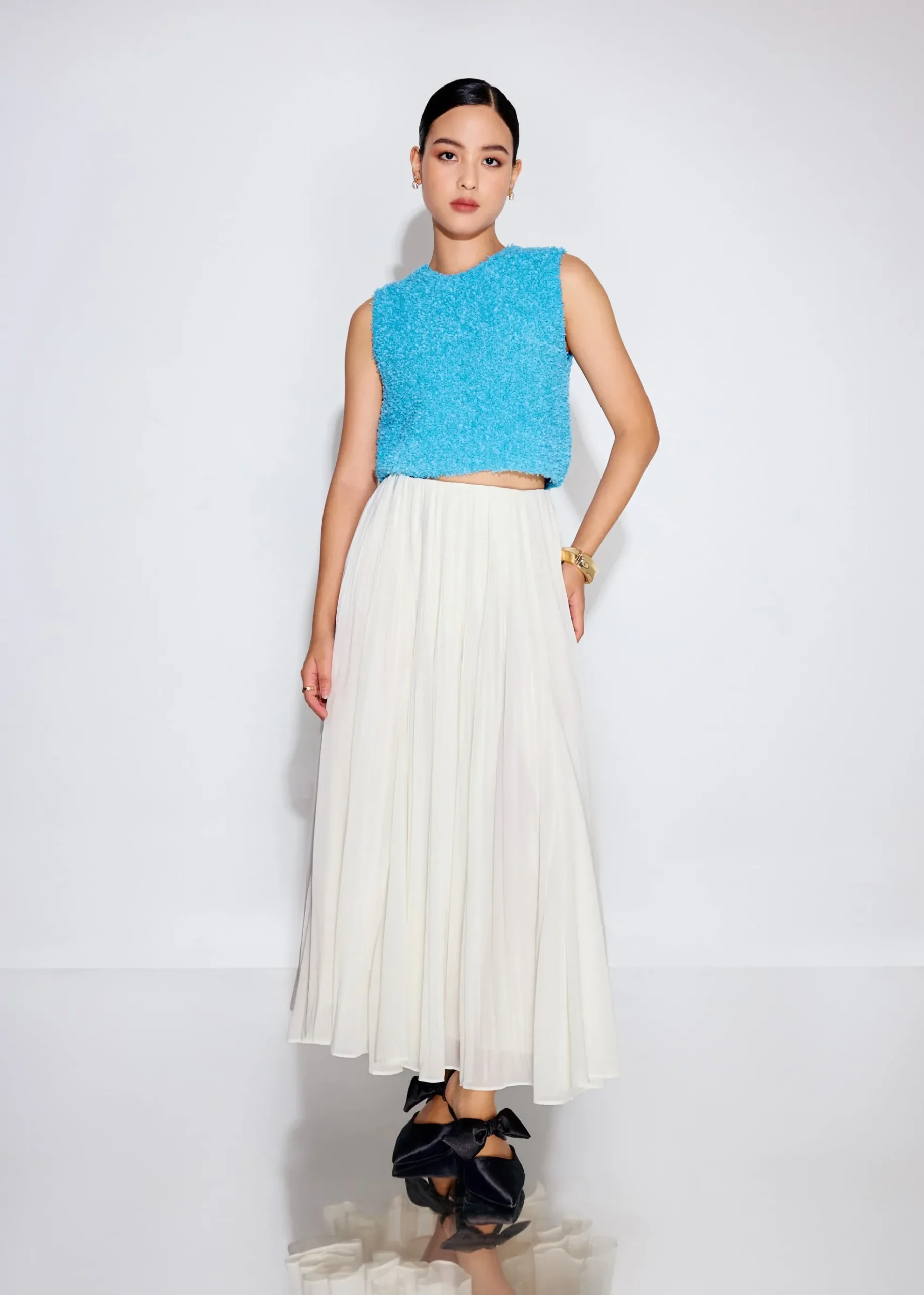 Elastic Pleated Flare Midaxi Skirt