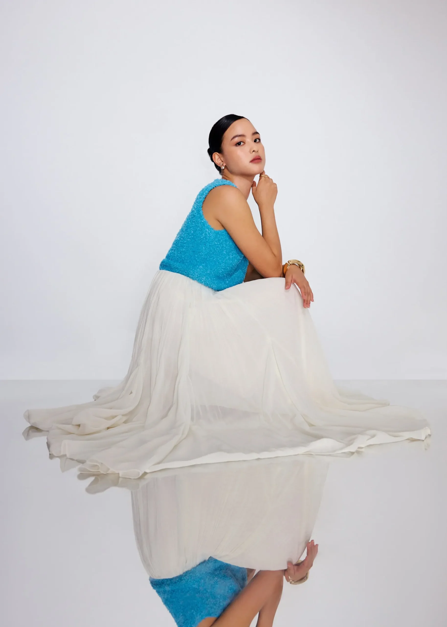Elastic Pleated Flare Midaxi Skirt
