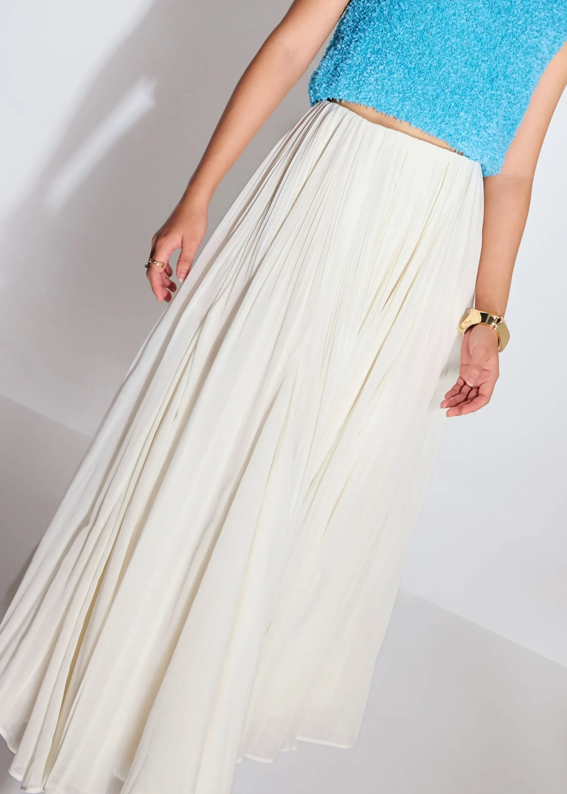 Elastic Pleated Flare Midaxi Skirt