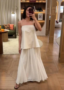 Elastic Pleated Flare Midaxi Skirt