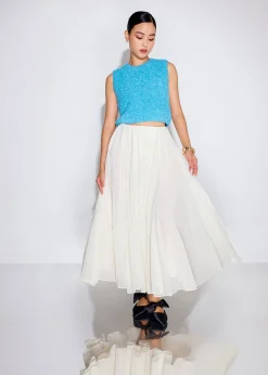 Elastic Pleated Flare Midaxi Skirt