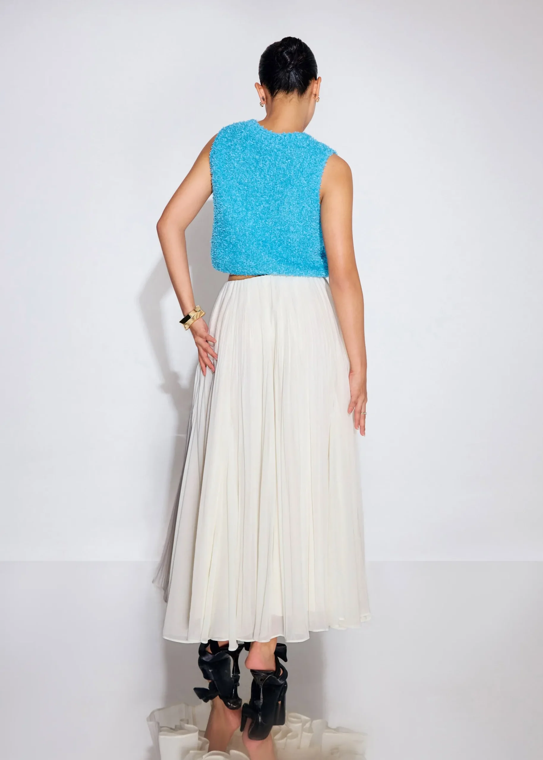 Elastic Pleated Flare Midaxi Skirt