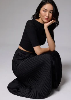 Elastic Pleated High Waist A-line Midaxi Skirt