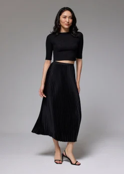 Elastic Pleated High Waist A-line Midaxi Skirt