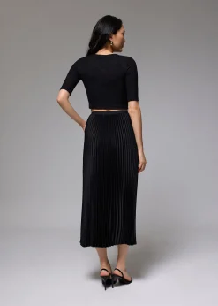 Elastic Pleated High Waist A-line Midaxi Skirt