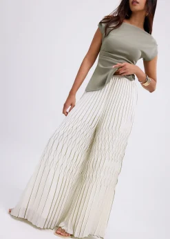 Elastic Pleated Wide Leg Pants
