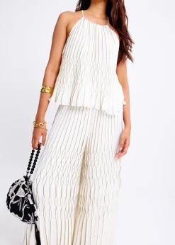 Elastic Pleated Wide Leg Pants