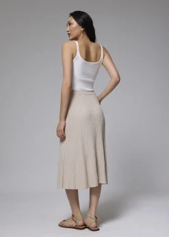 Elastic Ribbed Knit Flare Midi Skirt
