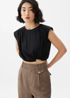 Elastic Ruched Linen Top