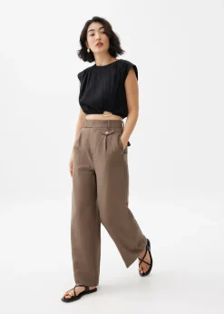 Elastic Ruched Linen Top