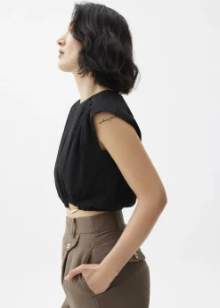 Elastic Ruched Linen Top
