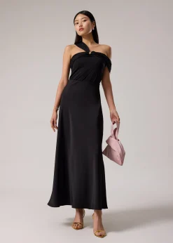 Elastic Satin High Waist Bias Cut Midaxi Skirt