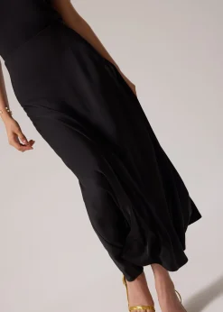 Elastic Satin High Waist Bias Cut Midaxi Skirt