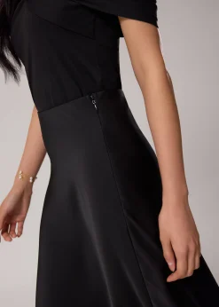 Elastic Satin High Waist Bias Cut Midaxi Skirt