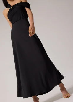 Elastic Satin High Waist Bias Cut Midaxi Skirt