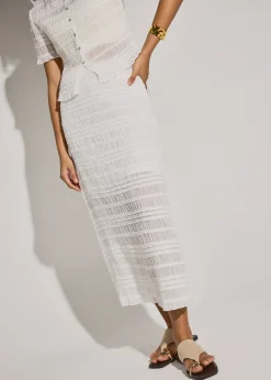 Elastic Sheer Crinkled Column Midaxi Skirt